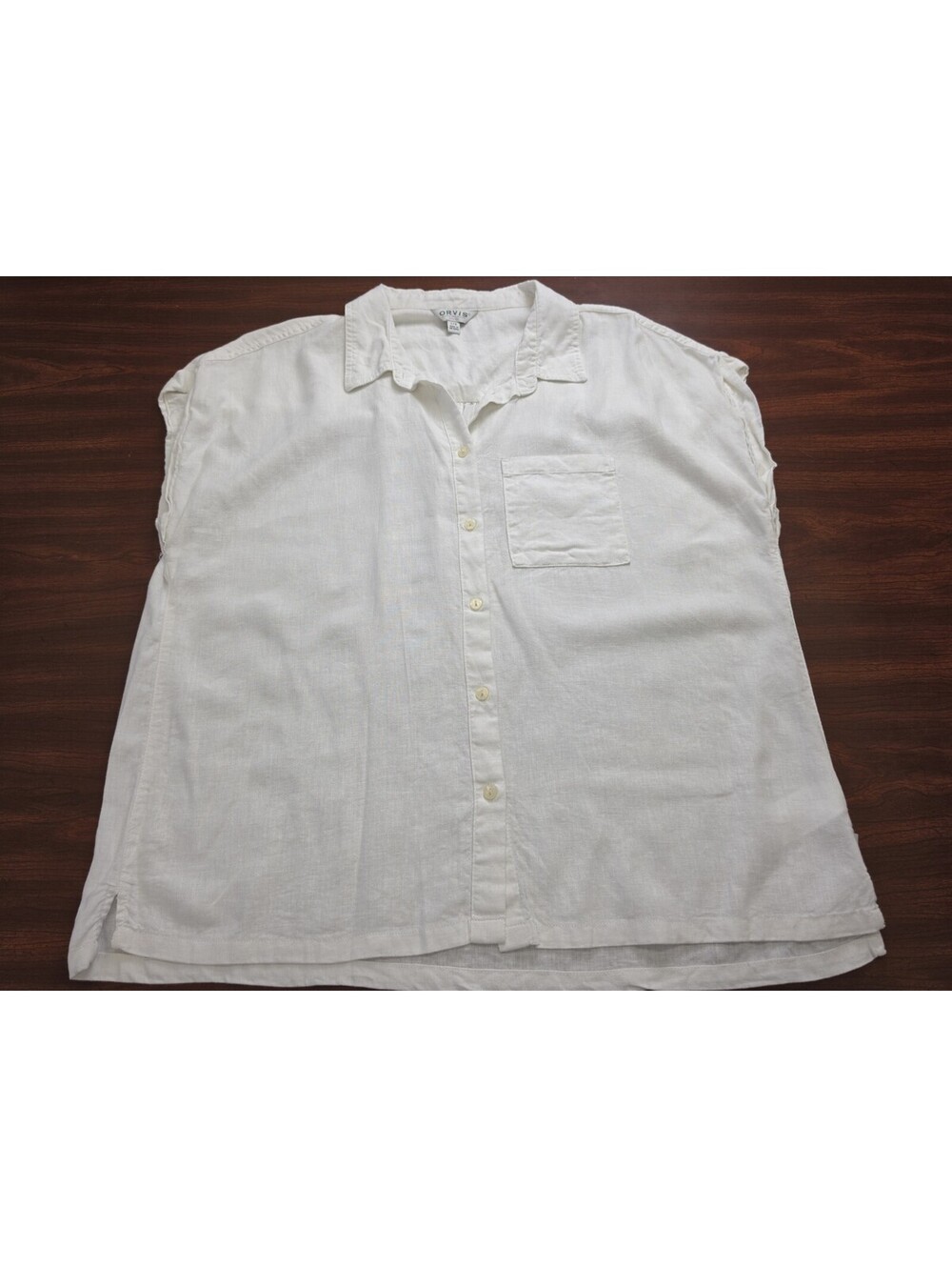 Orvis Large Ivory White Linen Blend Short Sleeve Button Down Shirt Minimalist